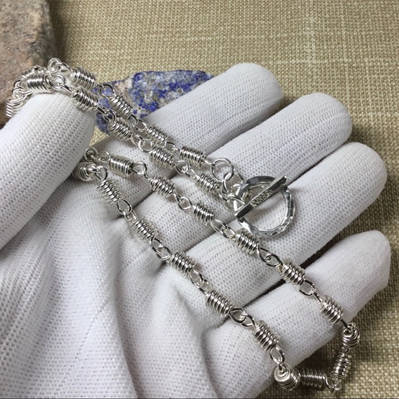 Silver Chain Necklace, Link Chain Toggle Choker - Picture 5 of 8